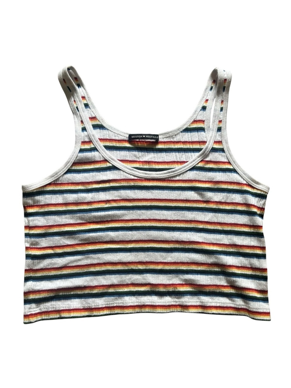 Brandy Melville White Multicolor Striped Ribbed Tank Top Size Small (S)